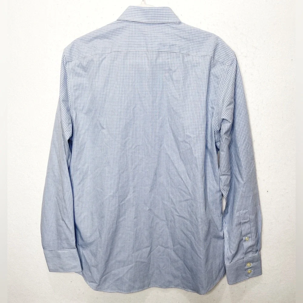 Banana Republic Slim-Fit Non-Iron Dress Shirt 100% Cotton Plaid Size Medium Blue